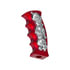 70815B by UNITED PACIFIC - Gearshift Knob - Aluminum, Thread-On, Pistol Grip, Candy Red, with Chrome Skulls