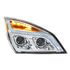 35820 by UNITED PACIFIC - Projection Headlight Assembly - RH, LED, Chrome Housing, High/Low Beam, with LED Signal Light and White LED Position Light