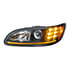 35810 by UNITED PACIFIC - Projection Headlight Assembly - LH, Black Housing, High/Low Beam, H11/HB3 Bulb, with Amber 6 LED Signal Light, White LED Position Light and LED Side Marker, Back Cover Included