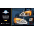 32779 by UNITED PACIFIC - Projection Headlight Assembly - LH, Chrome Housing, High/Low Beam, H7/HB3 Bulb, with Amber LED Signal/Parking Light and White LED Position Light Bar