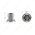 10039P50 by UNITED PACIFIC - Wheel Lug Nut Cover - 33mm Nut Size, 2" Height, Chrome Steel, Red, Standard Shape