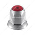 10039P50 by UNITED PACIFIC - Wheel Lug Nut Cover - 33mm Nut Size, 2" Height, Chrome Steel, Red, Standard Shape