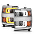111366 by ANZO - Projector Headlight Set; Clear Lens; w/Plank Style Switchback; Chrome w/Amber; Chrome Rim; Pair;