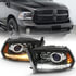 111439 by ANZO - Projector Headlight Set w/Halo; Amber Lens; Black Housing; Pair; w/Plank Style Switchback;