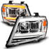 111598 by ANZO - Projector Headlight Set; Chrome Headlight; Dual Square Projector; w/Sequential; w/Light Bar Switchback; w/DRL;