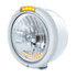 32059 by UNITED PACIFIC - Headlight - Half-Moon, RH/LH, 7", Round, Polished Housing, H4 Bulb, with 10 Amber LED Accent Light and 4 LED Turn Signal Light, with Amber Lens