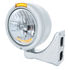 32059 by UNITED PACIFIC - Headlight - Half-Moon, RH/LH, 7", Round, Polished Housing, H4 Bulb, with 10 Amber LED Accent Light and 4 LED Turn Signal Light, with Amber Lens
