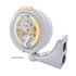 32465 by UNITED PACIFIC - Headlight - RH/LH, 7", Round, Polished Housing, H4 Bulb, with Bullet Style Bezel, with 34 Bright Amber LED Position Light and 4 Amber LED Signal Light, Clear Lens