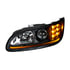 35810 by UNITED PACIFIC - Projection Headlight Assembly - LH, Black Housing, High/Low Beam, H11/HB3 Bulb, with Amber 6 LED Signal Light, White LED Position Light and LED Side Marker, Back Cover Included
