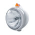 32604 by UNITED PACIFIC - Guide Headlight - 682-C Style, RH/LH, 7", Round, Polished Housing, H6024 Bulb, with Top Mount, Original Style, 5 Amber LED Signal Light, Amber Lens