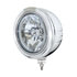 32755 by UNITED PACIFIC - Headlight - Embossed Stripe, RH/LH, 7", Round, Polished Housing, H4 Bulb, Bullet Style Bezel, with 34 Bright Amber LED Position Light and Amber LED Dual Mode Light (Clear Lens)