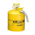 Justrite 7250220 Fuel Can 5 Gallon, 5/8" Metal Hose, Steel Safety Can for Diesel, Type II, AccuFlow, Yellow