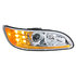 35809 by UNITED PACIFIC - Projection Headlight Assembly - RH, Chrome Housing, High/Low Beam, H11/HB3 Bulb, with Amber 6 LED Signal Light, White LED Position Light and LED Side Marker, Back Cover Included