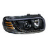 31648 by UNITED PACIFIC - Projection Headlight Assembly - RH, Black Housing, High/Low Beam, H9 Quartz/H1 Quartz Bulb, with LED Signal Light and LED Position Light Bar