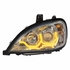 31187 by UNITED PACIFIC - Projection Headlight Assembly - LH, Chrome Housing, High/Low Beam, H7/H1/3157 Bulb, with Dual Mode LED Light Bar