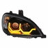 31225 by UNITED PACIFIC - Projection Headlight Assembly - RH, Black Housing, High/Low Beam, H7/H1/3157 Bulb, with Dual Mode Amber LED Light Bar