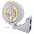 32465 by UNITED PACIFIC - Headlight - RH/LH, 7", Round, Polished Housing, H4 Bulb, with Bullet Style Bezel, with 34 Bright Amber LED Position Light and 4 Amber LED Signal Light, Clear Lens