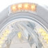 32449 by UNITED PACIFIC - Headlight - Half-Moon, RH/LH, 7", Round, Polished Housing, H4 Bulb, with Bullet Style Bezel, with 34 Bright Amber LED Position Light and 4 Amber LED Signal Light, Clear Lens