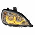 31188 by UNITED PACIFIC - Projection Headlight Assembly - RH, Chrome Housing, High/Low Beam, H7/H1/3157 Bulb, with Dual Mode LED Light Bar