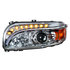 35802 by UNITED PACIFIC - Projection Headlight Assembly - LH, Chrome Housing, High/Low Beam, H11/HB3 Bulb, with Amber LED Signal Light, White LED Position Light and Amber LED Side Marker