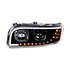 31647 by UNITED PACIFIC - Projection Headlight Assembly - LH, Black Housing, High/Low Beam, H9 Quartz/H1 Quartz Bulb, with LED Signal Light and LED Position Light Bar