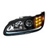 35810 by UNITED PACIFIC - Projection Headlight Assembly - LH, Black Housing, High/Low Beam, H11/HB3 Bulb, with Amber 6 LED Signal Light, White LED Position Light and LED Side Marker, Back Cover Included