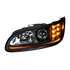 35810 by UNITED PACIFIC - Projection Headlight Assembly - LH, Black Housing, High/Low Beam, H11/HB3 Bulb, with Amber 6 LED Signal Light, White LED Position Light and LED Side Marker, Back Cover Included