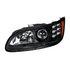 35810 by UNITED PACIFIC - Projection Headlight Assembly - LH, Black Housing, High/Low Beam, H11/HB3 Bulb, with Amber 6 LED Signal Light, White LED Position Light and LED Side Marker, Back Cover Included