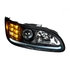 35811 by UNITED PACIFIC - Projection Headlight Assembly - Passenger Side, with Black Housing and Back Cover, High/Low Beam, H11/HB3 Bulb, with Amber 6 LED Signal Light/White LED Position Light/LED Side Marker