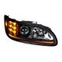 35811 by UNITED PACIFIC - Projection Headlight Assembly - Passenger Side, with Black Housing and Back Cover, High/Low Beam, H11/HB3 Bulb, with Amber 6 LED Signal Light/White LED Position Light/LED Side Marker