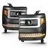 111373 by ANZO - Projector Headlight Set; Clear Lens; Black Housing; Amber Reflector; Pair; w/Plank Style Back;