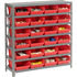 603434RD by GLOBAL INDUSTRIAL - Global Industrial Steel Shelving with 24 4"H Plastic Shelf Bins Red, 36x18x39-7 Shelves