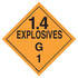 JJ Keller 3871 Division 1.4G Explosives Placard - Worded - 4 mil Vinyl Removable Adhesive