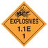 JJ Keller 45113 Division 1.1E Explosives Placard - Worded - 4 mil Exterior-Grade Vinyl, Vinyl Permanent Adhesive