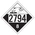 JJ Keller 50191 Hazmat Placard 2794 Placard Class 8 Corrosive - 3.4 Mil Vinyl with Adhesive