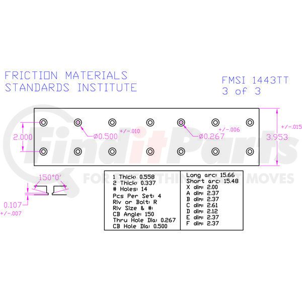 AX1443TTD-P3Z by ABEX - Abex Friction AX1443TTD-P3Z Drum Brake Shoe Lining