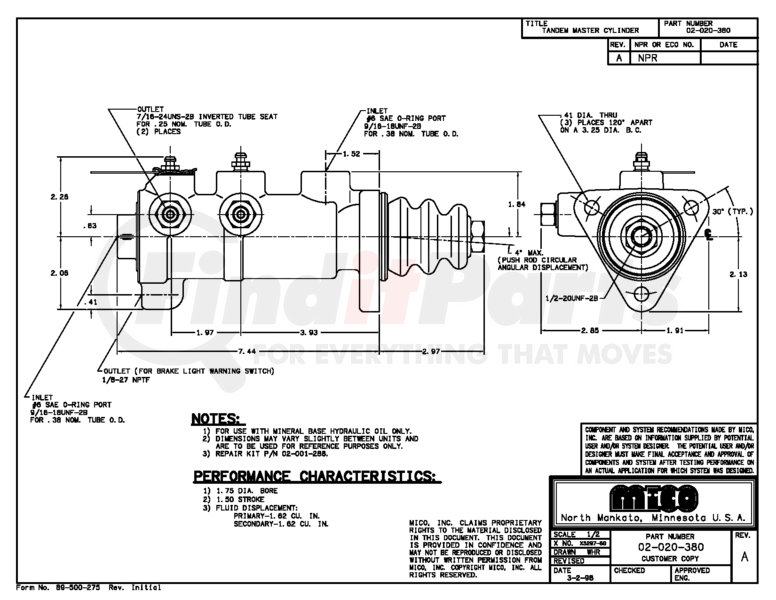 02020380 by MICO TANDEM MASTER CYLINDER (Please allow 7 days for