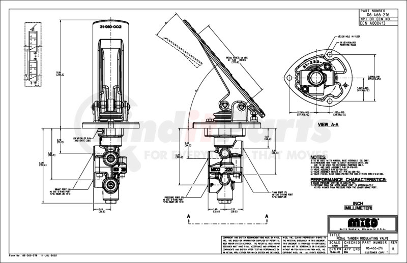 06-466-216 by MICO - Air Brake Spring Brake Modulating Valve - Pedal ...