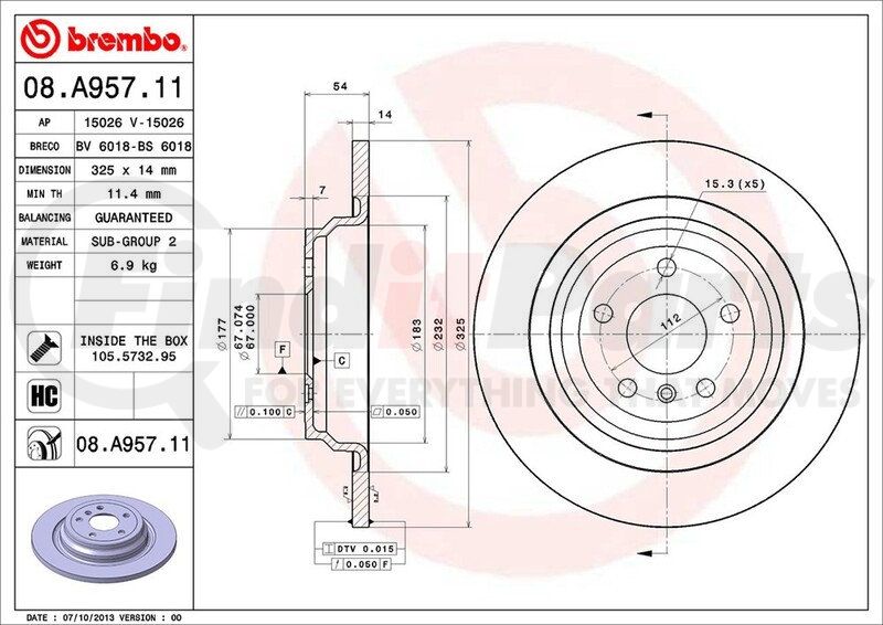 08.A957.11 by BREMBO - Premium UV Coated Rear Brake Rotor