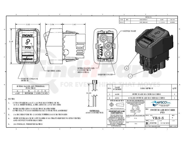 VR-9-S by APSCO - Air Rocker Switch, 1/4