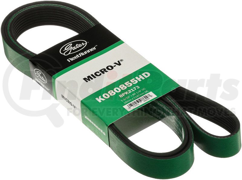 Gates K080630HD Heavy-Duty V-Belt | 8 Rib, 63.0 Inch Length, For Automotive & Industrial Applications