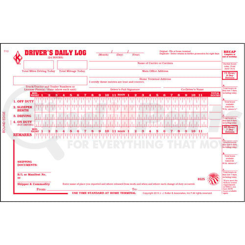 8525 by jj keller driver s daily log book w detailed dvir 2 ply w