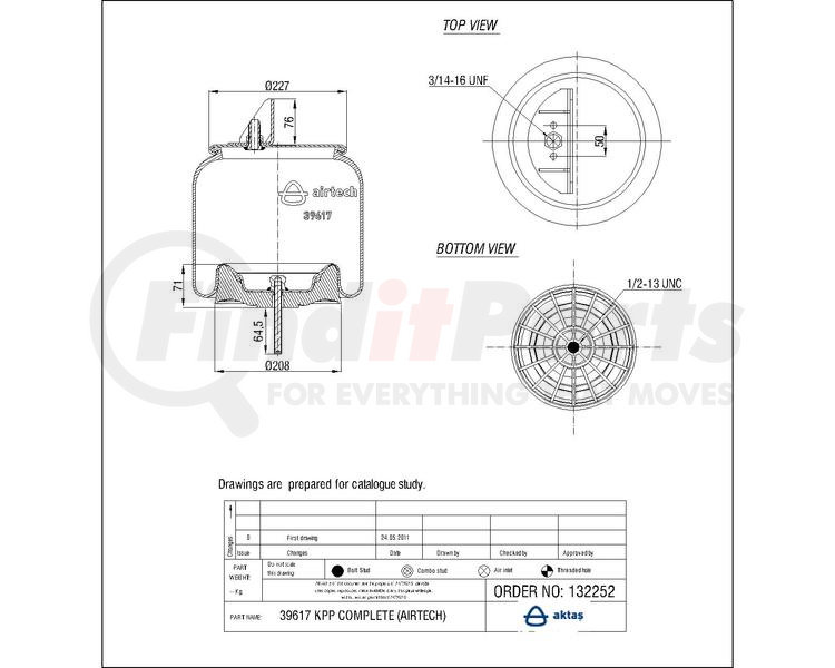 39617KPP by AIRTECH AIR SPRINGS 132252 Air Spring, Plastic Base/Type