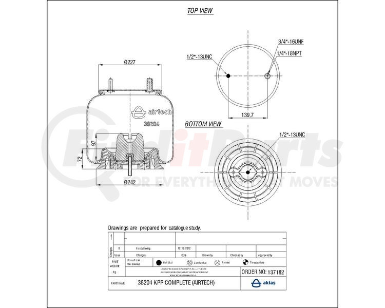 38204KPP by AIRTECH AIR SPRINGS 137182 Air Spring, Plastic Base/Type