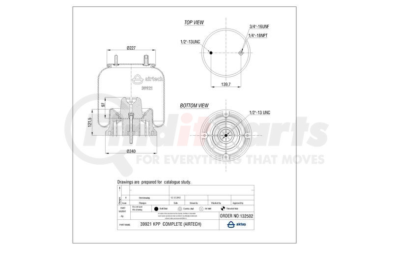 39921KPP by AIRTECH AIR SPRINGS 132502 Air Spring, Plastic Base/Type