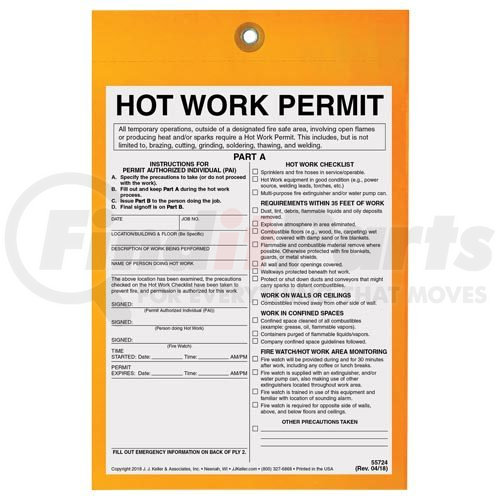 55724 By JJ KELLER Hot Work Permit Tag 30 Minute Fire Watch 6 X 9 55724-by-jj-keller-hot-work-permit-tag-30-minute-fire-watch-6-x-9