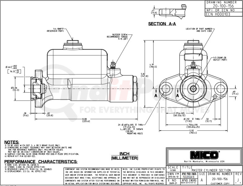 20100151 by MICO MASTER CYLINDER SECTION