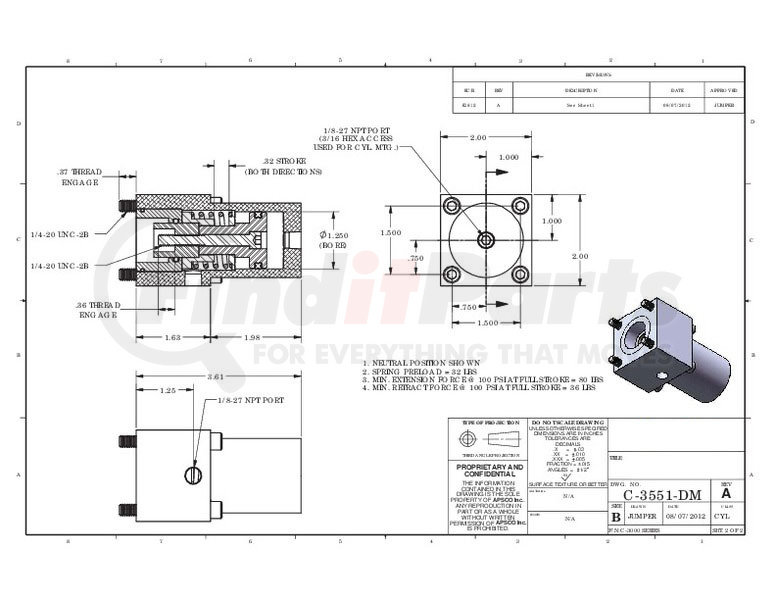 C3551DM by APSCO Hydraulic Cab Air Control Valve, for 5100